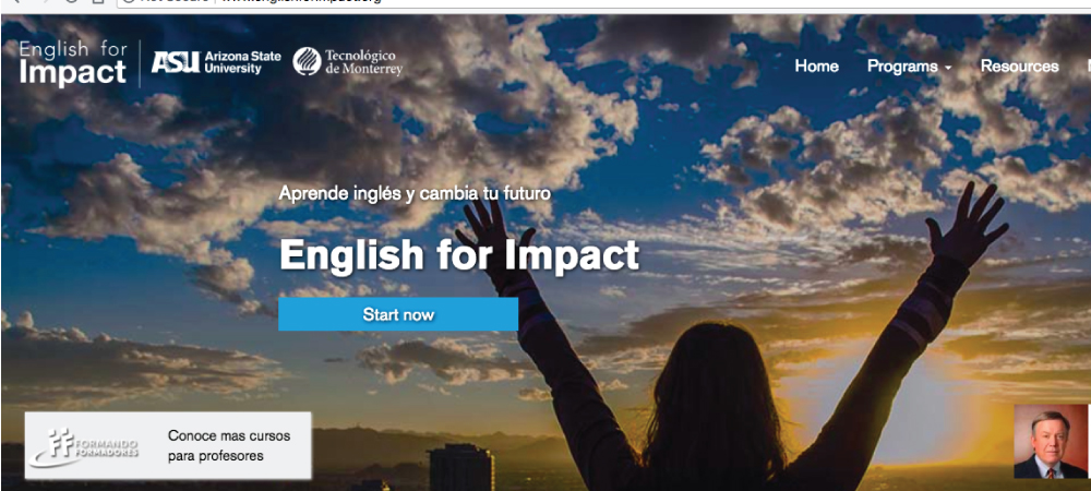 Portada Plataforma Educativa Tecnologico de Monterrey y Arizona State University English for Impact para el Aprendizaje del idioma inglés